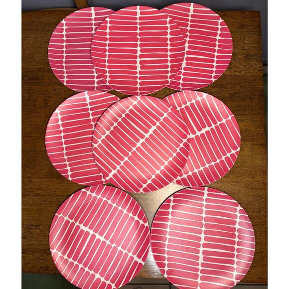 MARIMEKKO Target Magenta Pink White Modern MELAMINE Dinner Plate Set Of 8 - Picture 1 of 3